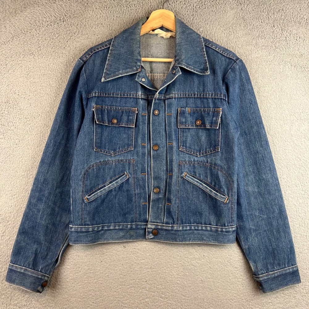 Vintage 70s JC Penny Denim Trucker Jacket  Indigo Blue Button Front Womens M